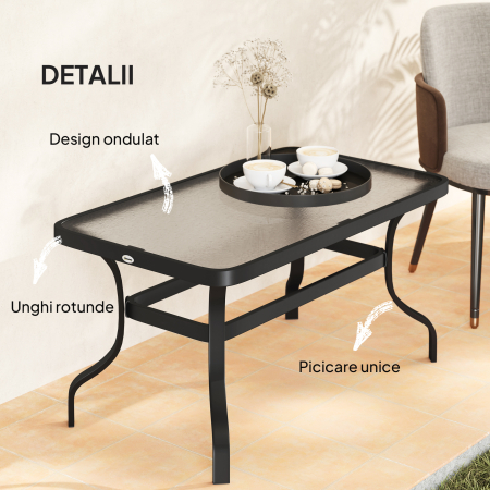  Masuta de Cafea pentru Exterior cu Blat din Sticla Securizata, 95x55x46 cm, Negru [5]