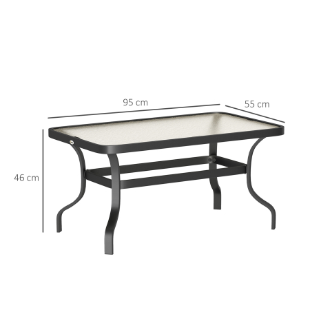  Masuta de Cafea pentru Exterior cu Blat din Sticla Securizata, 95x55x46 cm, Negru [2]