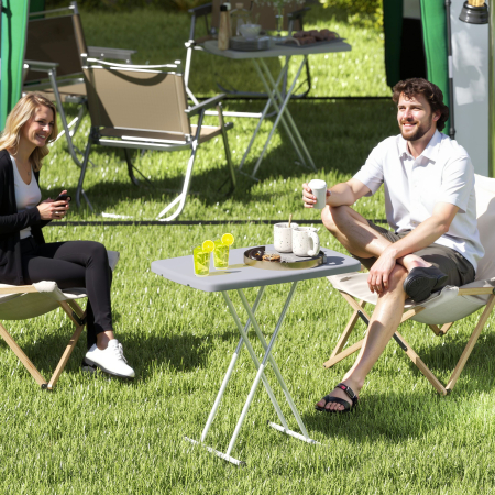  Masuta de Cafea Pliabila, Reglabila pe inaltime si Portabila, cu Blat HDPE si Cadru Metalic, 76x50x74 cm, Alb [1]