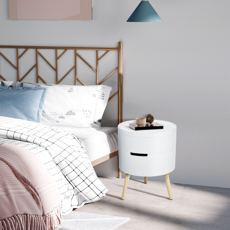  masuta de cafea rotunda, Φ38 x 48,3cm, lemn, alb [1]