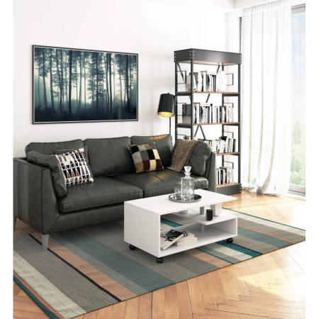 Masuta de cafea Vini pe roti, cu raft inferior si blat din PAL laminat, 90x51x40 cm, alb [3]