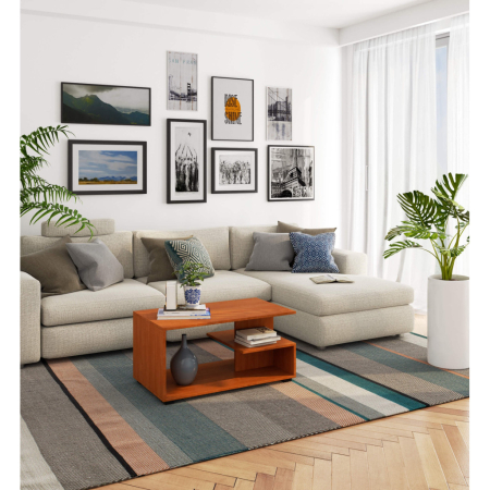 Masuta de cafea Vini pe roti, cu raft inferior si blat din PAL laminat, 90x51x40 cm, maro arin [3]