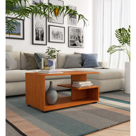 Masuta de cafea Vini pe roti, cu raft inferior si blat din PAL laminat, 90x51x40 cm, maro arin [4]