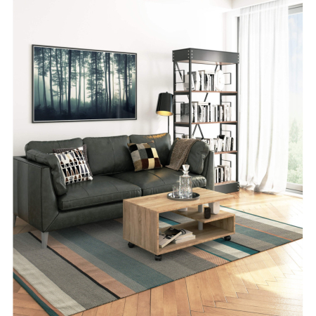 Masuta de cafea Vini pe roti, cu raft inferior si blat din PAL laminat, 90x51x40 cm, stejar sonoma [3]