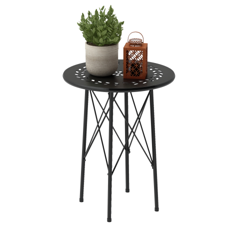 Gradina & balcon -  Masuta de Gradina cu Intarsii Florale si Frunze, Masa de Exterior si Interior, Ø40x50 cm, Negru