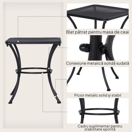  Masuta de Gradina Patrata din Otel cu Blat Perforat, 45x45x50 cm, Negru [4]