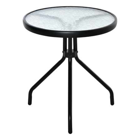 Mese gradina -  Masuta de Gradina Rotunda  cu Etajera din Sticla si Structura Metalica, Φ50x55cm, Negru