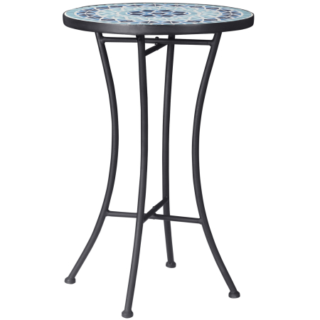 Mese gradina - Masuta de Gradina Rotunda din Metal  cu Blat din Ceramica, Design tip Mozaic, Ф35,5x53,5 cm, Albastru