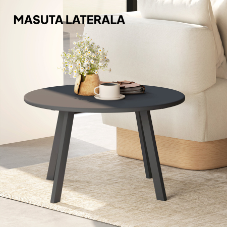  Masuta de Gradina Rotunda in Stil Industrial cu Picioare Antiderapante, Ø70x42 cm, Negru [6]