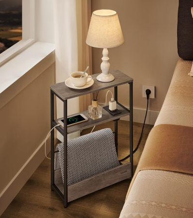 Masuta ingusta cu priza si porturi de incarcare USB, 3 rafturi, 45x18x58 cm, gri [5]