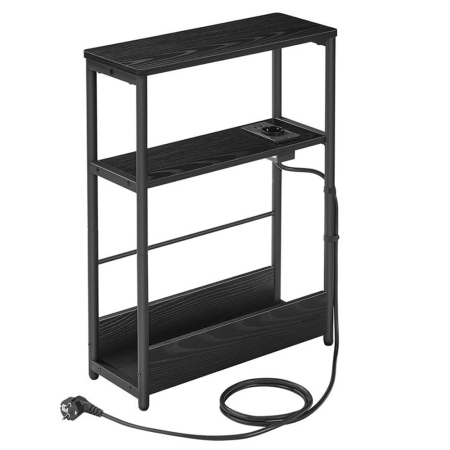 Living & hol - Masuta ingusta cu priza si porturi de incarcare USB, 3 rafturi, 45x18x58 cm, negru