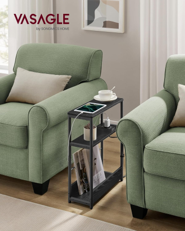 Masuta ingusta cu priza si porturi de incarcare USB, 3 rafturi, 45x18x58 cm, negru [3]