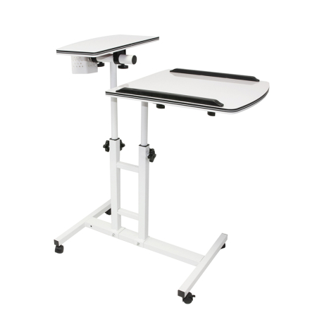 Masuta laptop reglabila cu 2 blaturi acrilice, pe roti cu blocare, 60-90 cm, alb perlat [3]