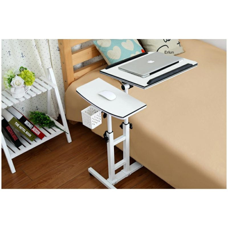 Masuta laptop reglabila cu 2 blaturi acrilice, pe roti cu blocare, 60-90 cm, alb perlat [1]