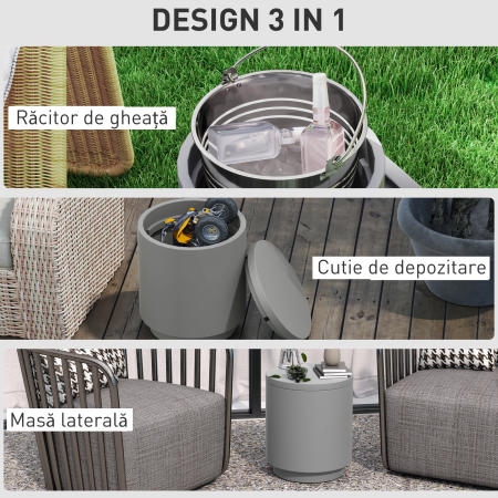  Masuta Multifunctionala cu Galeata de Gheata 10L si Capac Gri Deschis [3]