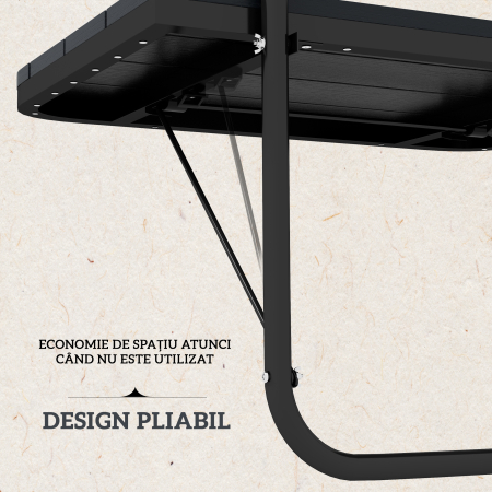  Masuta Pliabila si Reglabila pentru Balcon, Masa Suspendata pentru Balustrada, din Aluminiu si Plastic cu Efect de Lemn, Suport pentru Plante sau Gustari, Negru [4]