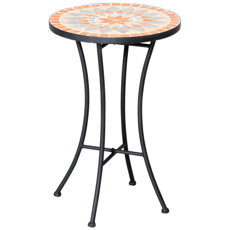 Mese gradina -  Masuta Rotunda de Gradina, Masuta de Cafea pentru Exterior cu Blat Ceramic Mozaic, Structura din Metal, pentru Balcon si Terasa, Ø35,5x53,5 cm, Negru, Galben, Gri, Alb