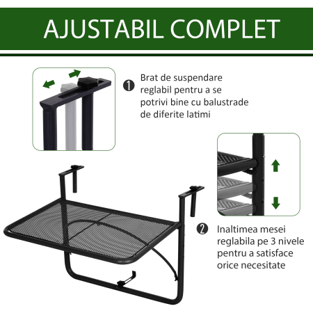  Masuta Suspendabila pentru Balcon 60×56,5×45 cm - Negru [3]
