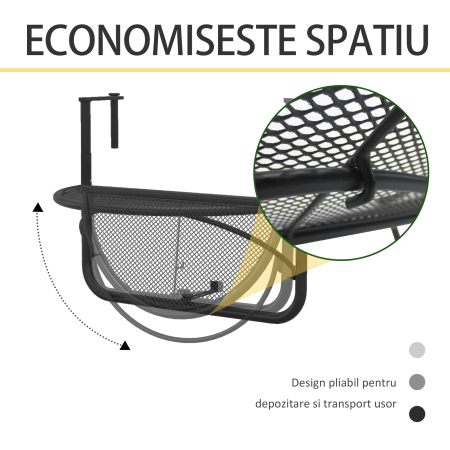  Masuta Suspendata Balcon Reglabila in inaltime, Fier Negru, 60x45x50 cm [4]