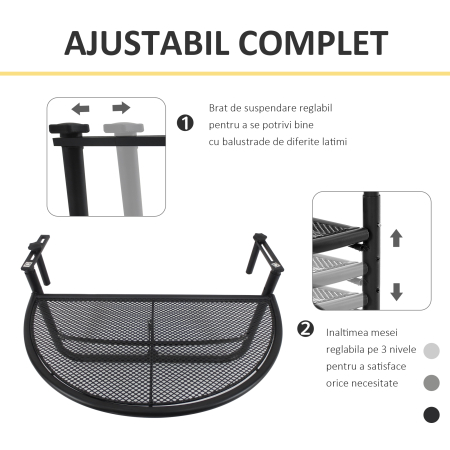  Masuta Suspendata Balcon Reglabila in inaltime, Fier Negru, 60x45x50 cm [3]