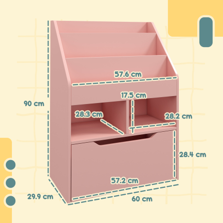  Mica Biblioteca pentru Copii cu Rafturi si Sertar din MDF, 60x29.9x90cm, Roz [2]