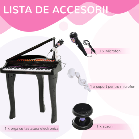  Mini Pian Copii - Cu Microfon si Scaunel, Negru [6]