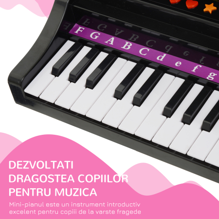  Mini Pian Copii - Cu Microfon si Scaunel, Negru [5]