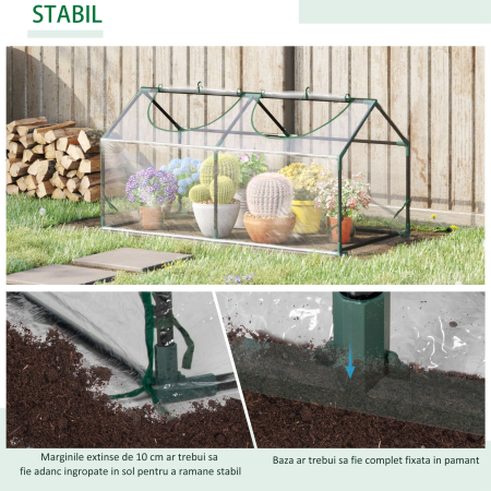  Mini Sera de Gradina cu 2 Ferestre Rulou si Copertina PVC Anti-UV, 120x60x60cm, Transparenta [4]