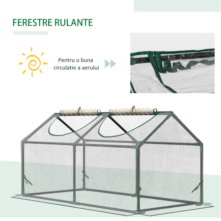  Mini Sera de Gradina cu 2 Ferestre Rulou si Copertina PVC Anti-UV, 120x60x60cm, Transparenta [3]
