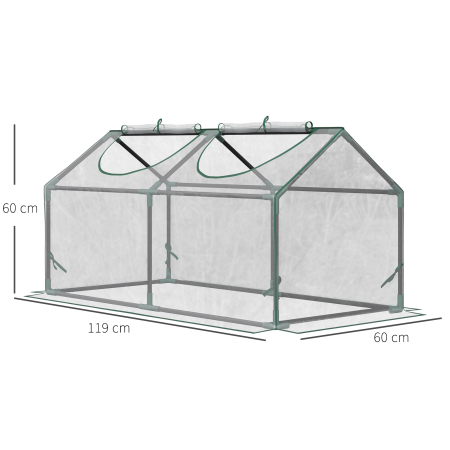  Mini Sera de Gradina cu 2 Ferestre Rulou si Copertina PVC Anti-UV, 120x60x60cm, Transparenta [2]
