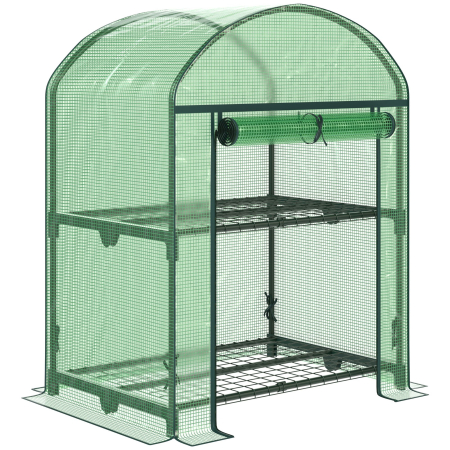 Prelate, pavilioane, umbrele terasa -  Mini Sera de Gradina cu 2 Rafturi Metalice si Acoperis PE, Sera Compacta pentru Balcon si Terasa, 69x49x91 cm, Verde