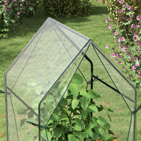  Mini Sera de Gradina cu 2 Usi Rulabile si Acoperire din PE 90x90x145cm, Transparenta [7]