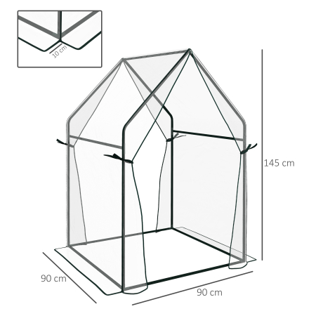  Mini Sera de Gradina cu 2 Usi Rulabile si Acoperire din PE 90x90x145cm, Transparenta [2]