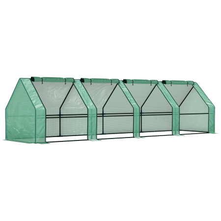 Prelate, pavilioane, umbrele terasa -  Mini Sera de Gradina cu 4 Usi Rulabile si Acoperire Extinsa, din Otel si PE, 360x90x90 cm, Verde