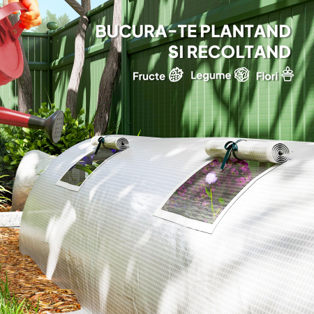  Mini Sera de Gradina cu 4 Usi Rulabile si Acoperire Extinsa, din Otel si PE, 360x90x90 cm, Verde [5]