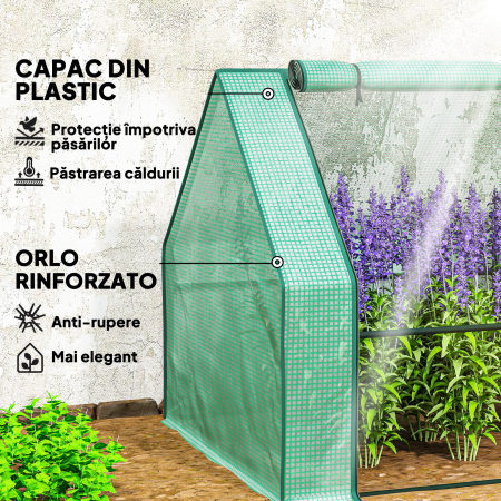 Mini Sera de Gradina cu 4 Usi Rulabile si Acoperire Extinsa, din Otel si PE, 360x90x90 cm, Verde [3]