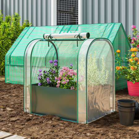  Mini Sera de Gradina cu Sac de Plantare, Sera pentru Gradina cu Usa Rulanta, Structura din Otel, Acoperire din Plastic, pentru Legume, Flori, Plante, Verde inchis [7]