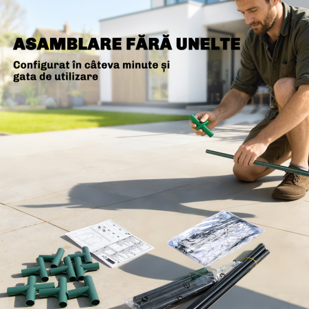  Mini Sera de Gradina cu Sac de Plantare, Sera pentru Gradina cu Usa Rulanta, Structura din Otel, Acoperire din Plastic, pentru Legume, Flori, Plante, Verde inchis [6]