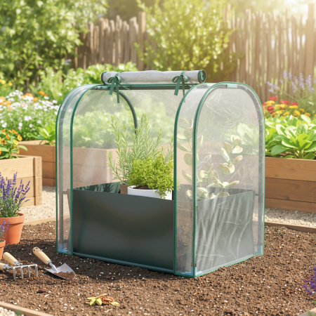  Mini Sera de Gradina cu Sac de Plantare, Sera pentru Gradina cu Usa Rulanta, Structura din Otel, Acoperire din Plastic, pentru Legume, Flori, Plante, Verde inchis [1]