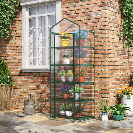  Mini Sera pentru Plante cu 5 Etajere din Otel cu Copertina din PVC, 69x49x193cm [1]