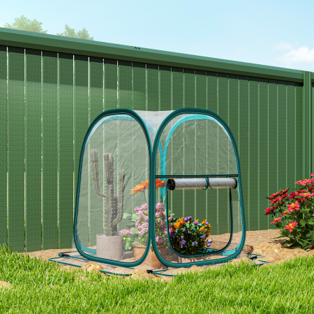  Mini Sera Pop-Up cu Acoperire din Plastic, Fereastra Rulabila si Geanta, 70x70x80 cm, Transparenta [7]