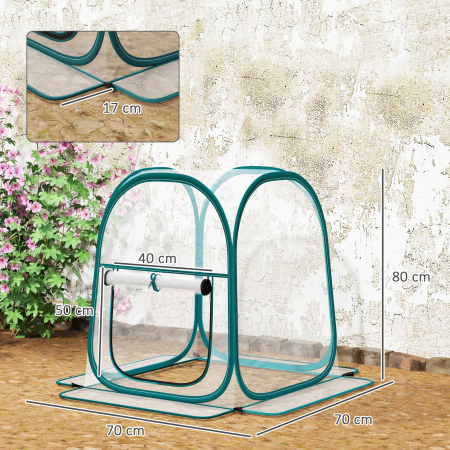  Mini Sera Pop-Up cu Acoperire din Plastic, Fereastra Rulabila si Geanta, 70x70x80 cm, Transparenta [2]
