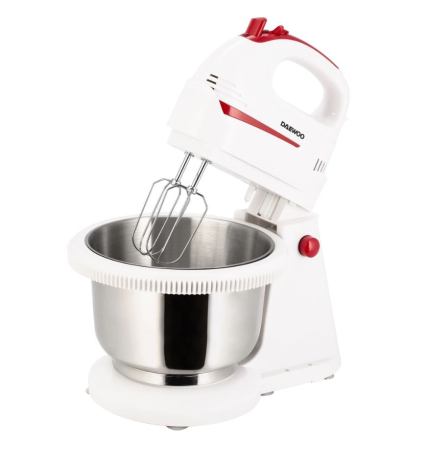 Electrocasnice - Mixer cu bol Daewoo DHM100W, 300 W, 2 l, 1.6 kg, 5 viteze, 2 accesorii, 1 accesorii, functie turbo, Alb