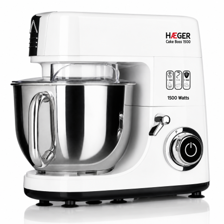 Mixer cu bol din inox HAEGER CAKE BOSS, Bol 6L, 1500W, Miscare planetara pentru amestecare uniforma, 6 viteze si functie Impuls, Alb [1]