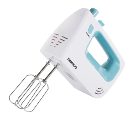 Mixer de mana Daewoo DHM122LB, 300 W, 0.8 kg, 5 viteze, 2 accesorii, 1 accesorii, functie turbo, Alb, Turcoaz [1]
