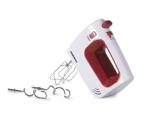 Electrocasnice - Mixer de mana Daewoo DHM122R, 300 W, 0.8 kg, 5 viteze, 2 accesorii, 1 accesorii, functie turbo, Alb, Rosu