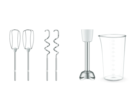 Mixer de mana Prep'Mix HT462138, 500 W, 5 trepte de viteza, functie Turbo, 2 teluri, 2 carlige, picior pasator, pahar gradat, alb [2]