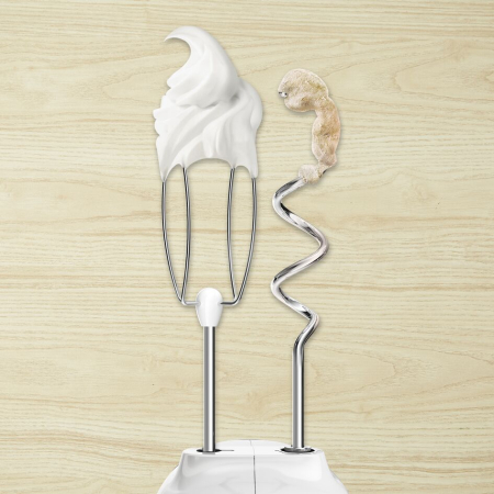Mixer de mana Prep'Mix HT462138, 500 W, 5 trepte de viteza, functie Turbo, 2 teluri, 2 carlige, picior pasator, pahar gradat, alb [7]
