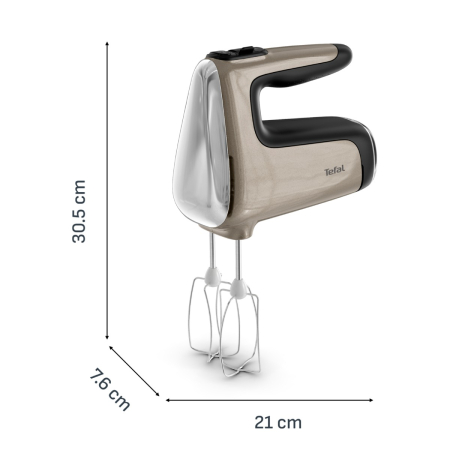 Mixer de mana Tefal Powermix Silence 4 in 1 HT663AF0, 850 W, 6 trepte de viteza, functie Turbo, maner ergonomic, 2 teluri inox, 2 carlige pentru aluat [9]