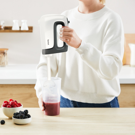 Mixer de mana Tefal Prep'Mix HT461138, 500W, 5 trepte viteza, functie turbo, 2 teluri, 2 carlige, picior pasator, pahar gradat, alb [3]